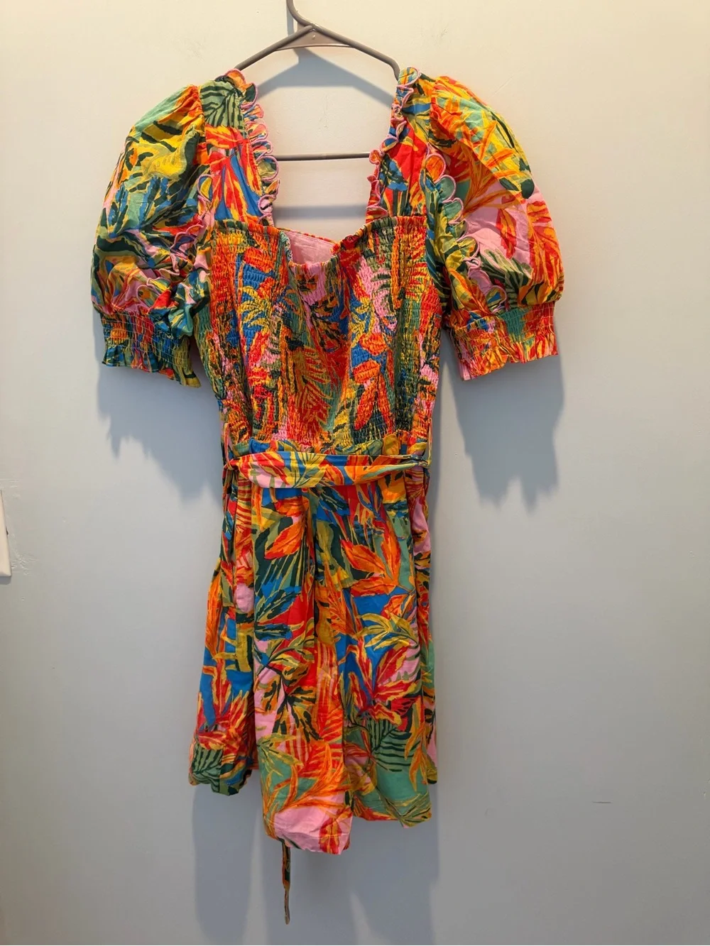 j.marie Vibrant Paloma Tropical Puff-Sleeve Romper in Orange & Pink - Picture 5 of 6